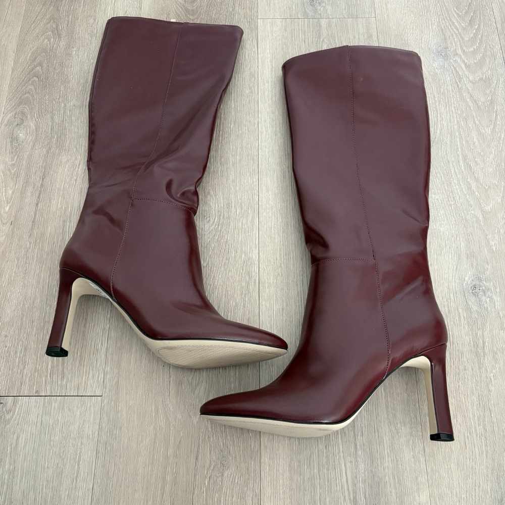 Jessica Simpson Womens Boots Size 11 Burgundy Wine Red Faux Leather Side Zip New
